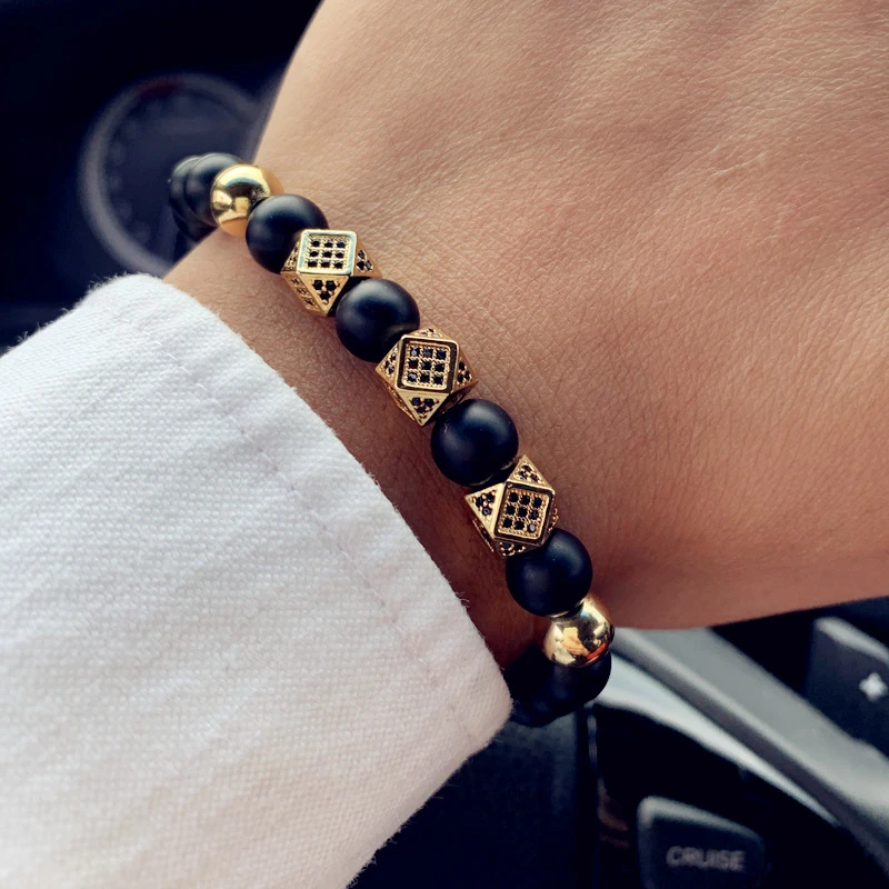 Fashion New Charm Bracelet Men Pave Cubic Zirconia Geometric Matte Beads For Jewelry Gift Pulsera Hombre | Украшения и аксессуары