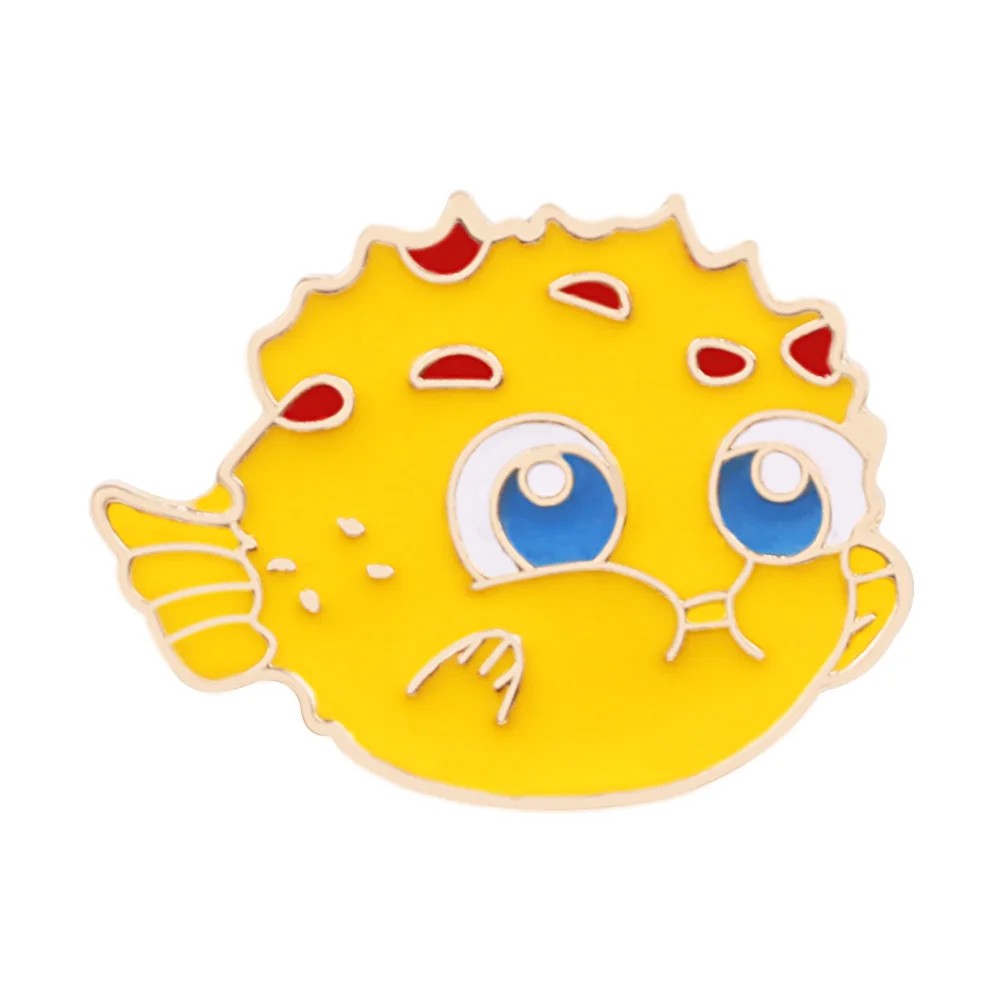 puffer fish Океан животное брошка мультфильм милый Морской Мир Рыба Акула фугу Рыба Кит мини Эмаль Булавка Нагрудный значок Броши для женщин детский подарок - Окраска металла: puffer fish