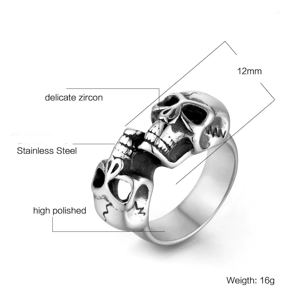 Мужское кольцо с двойным черепом в готическом стиле | Украшения и аксессуары