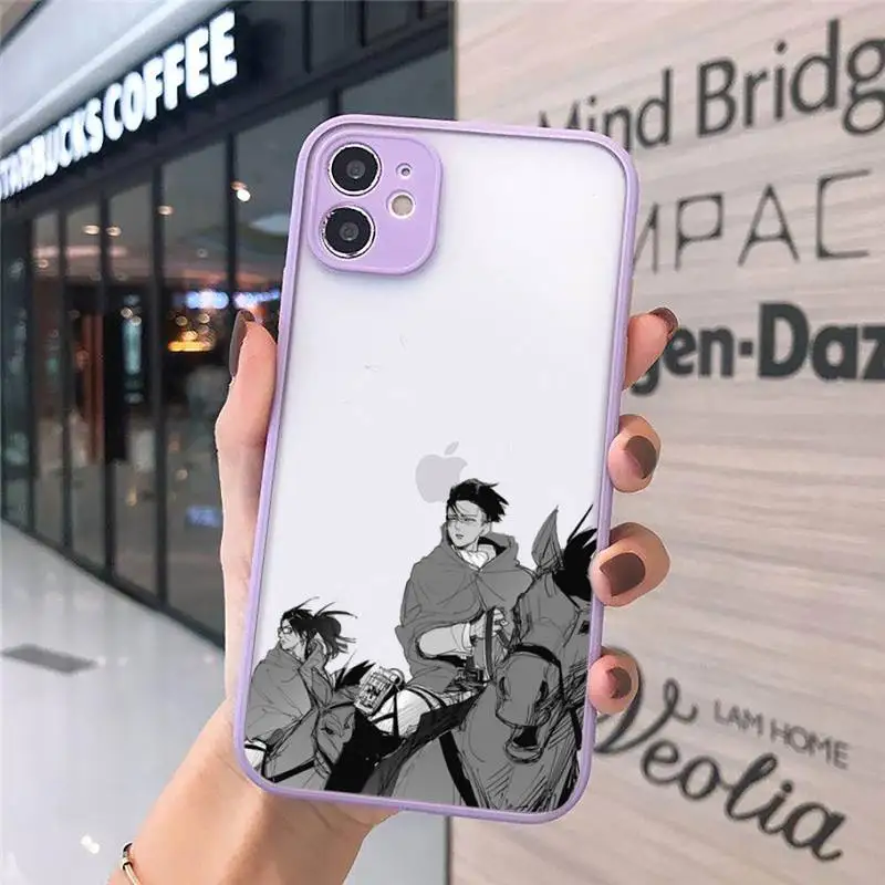 

Attack on titan anime Phone Case For iPhone 12 11 Mini Pro XR XS Max 7 8 Plus X Matte transparent Purple Back Cover