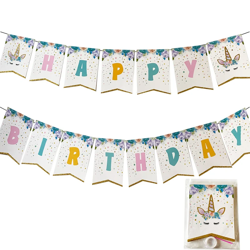 Баннер на день рождения с изображением единорога космоса машины джунглей