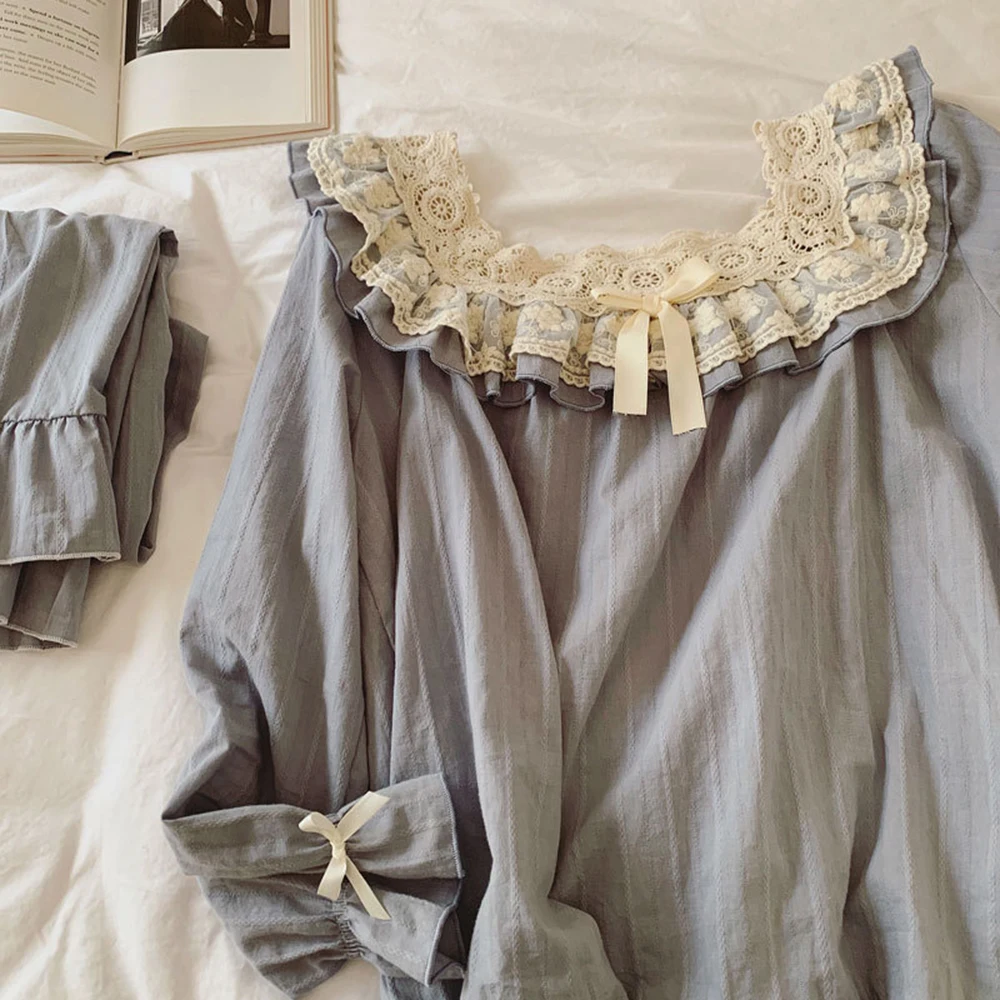 Женские винтажные пижамные комплекты милая свободная хлопковая Домашняя одежда