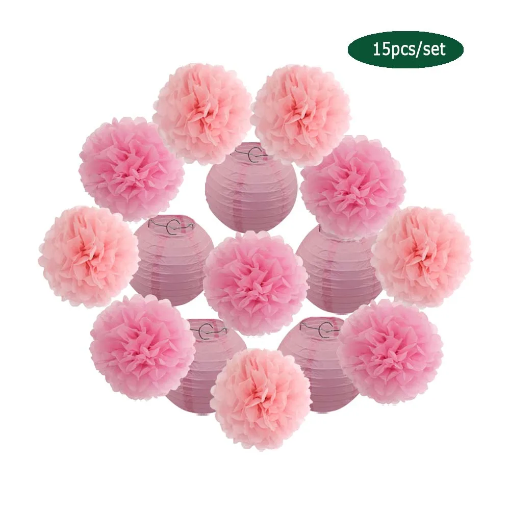 Круглые бумажные фонарики 15 шт./компл. 6 дюймов 8 10 12 белые розовые синие помпоны