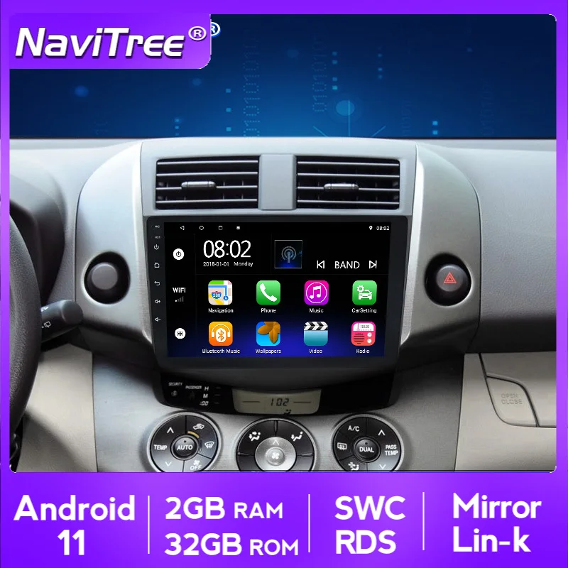 Автомагнитола 9 дюймов IPS 2.5D Android 2G + 32G для Toyota Rav4 2007 2011 Wifi навигация GPS Swc Bluetooth