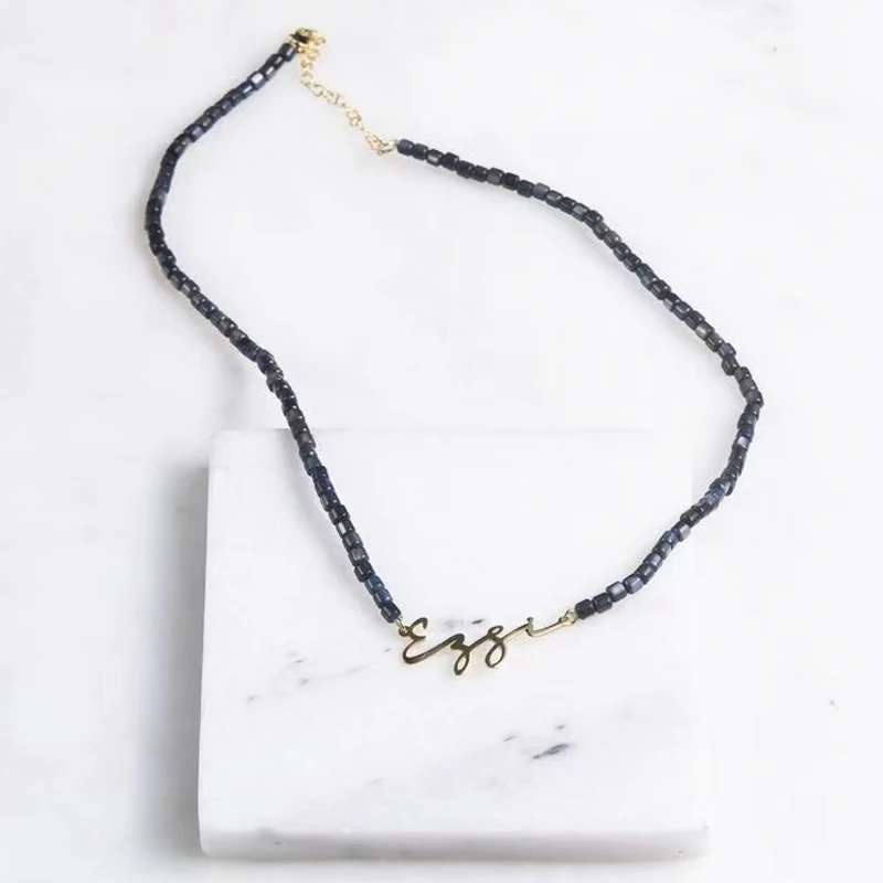 2021 New Style Personalized Stainless Steel Name Pendant Here Natural Shell Bead Short Jewelry Valentine's Day Halloween Gift