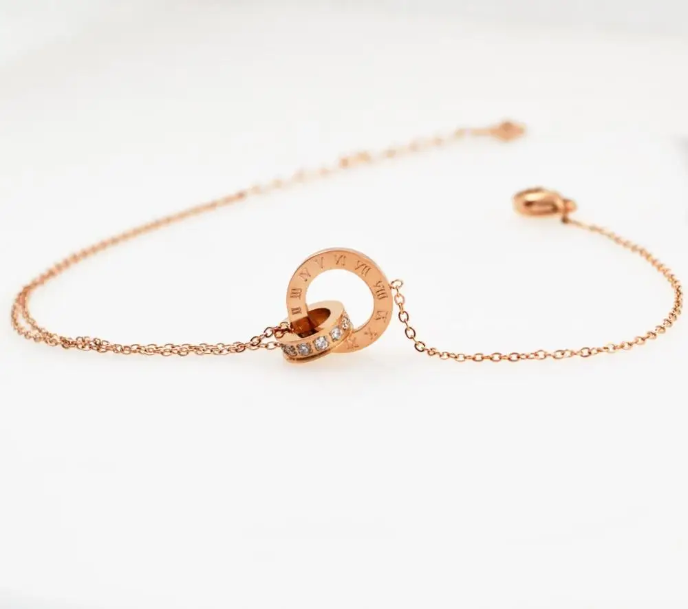 Розовый браслет с двумя петлями титановая сталь розовое золото высокое качество