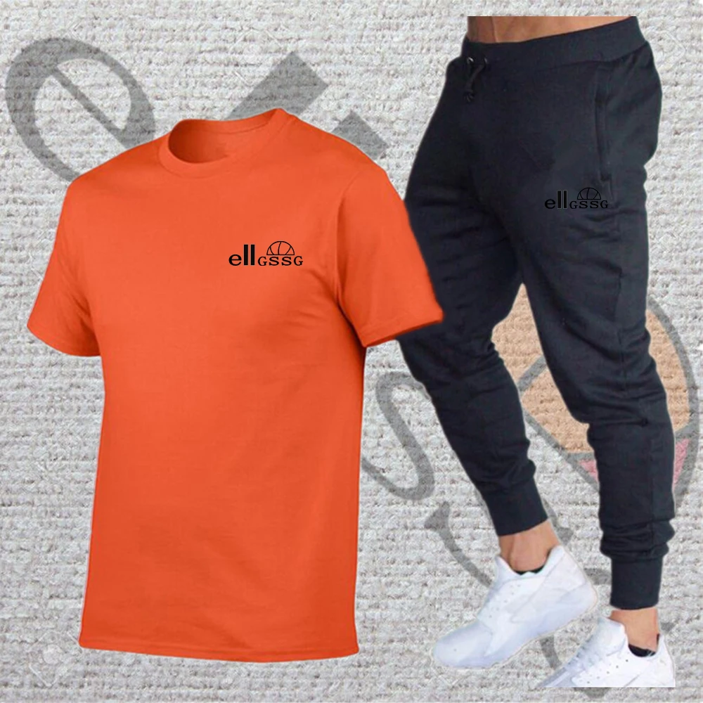 

2021New Mens Casual Sportswear Fashion Street Jogging Sports Suit Brand Mens 2pcs Short-sleeved T-shirt Men's GYM Training Pants