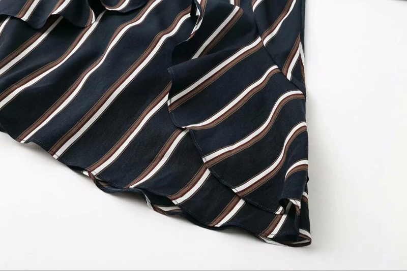 Платье женское модный фонарь с рукавом повседневное Полосатое платье v-образным