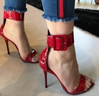 red patent leather ankle strap sexy sandal summer open toe thin heels party wedding heels woman gladiator sandal