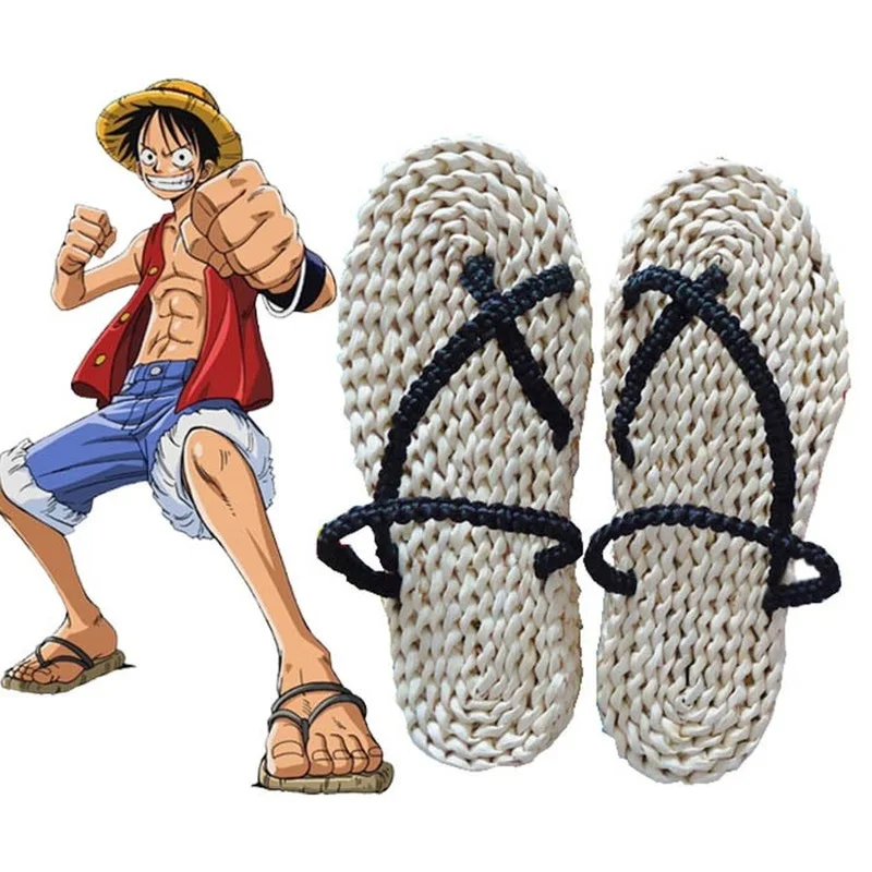 

Japan Anime character Luffy Hand Woven Straw Sandals Cosplay Clip Toe Shoes