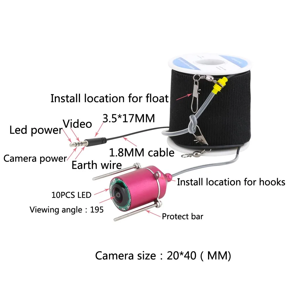 Дешево Подводная камера для рыбалки, 15 м, 1200 ТВЛ, 4,3 дюйма, 10 шт., светодиодный, с ночным видением, 195 градусов