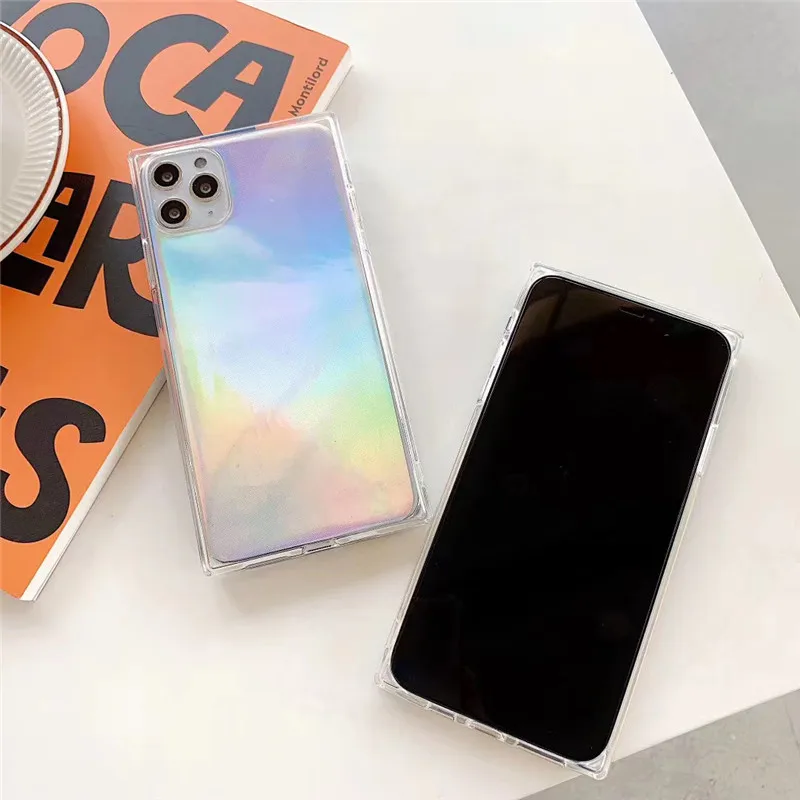 

Transparent Square Laser Cover Case For iPhone 11 Pro X XS XR MAX 8 7 6 6S Plus Silicone For iPhone SE 2020 Back Protect Shell