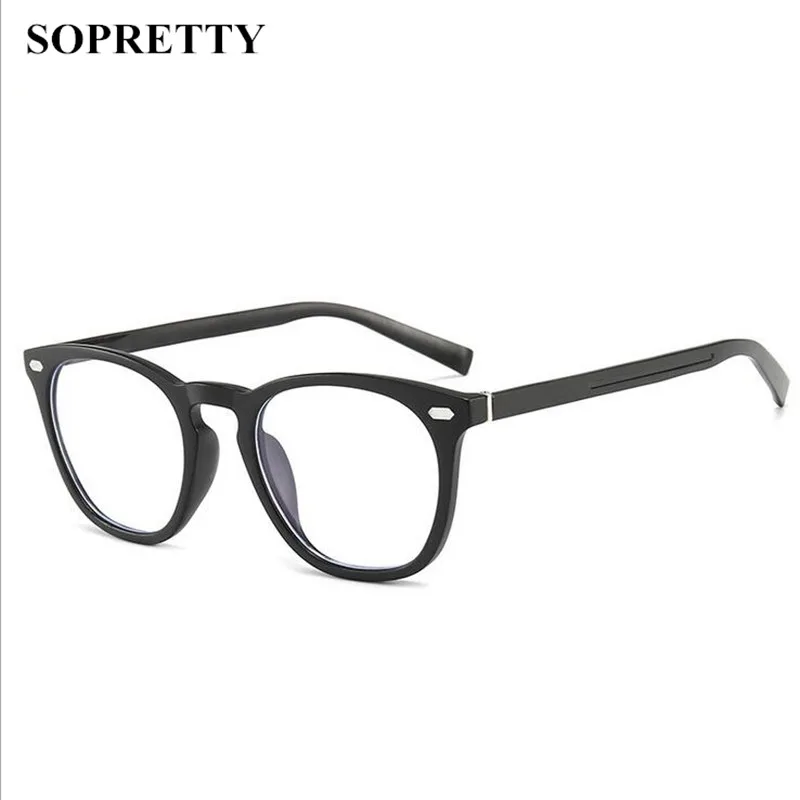 

SOPRETTY Women Round Retro Anti-Blu-ray Glasses Frame TR Myopia Glasses Frame Flat mirror For Men A112