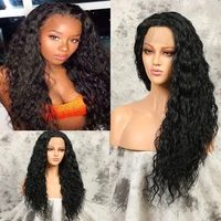 26black curly synthetic lace front wig glueless heat resistant fiber hair natural hairline for women wigs side part medium cap