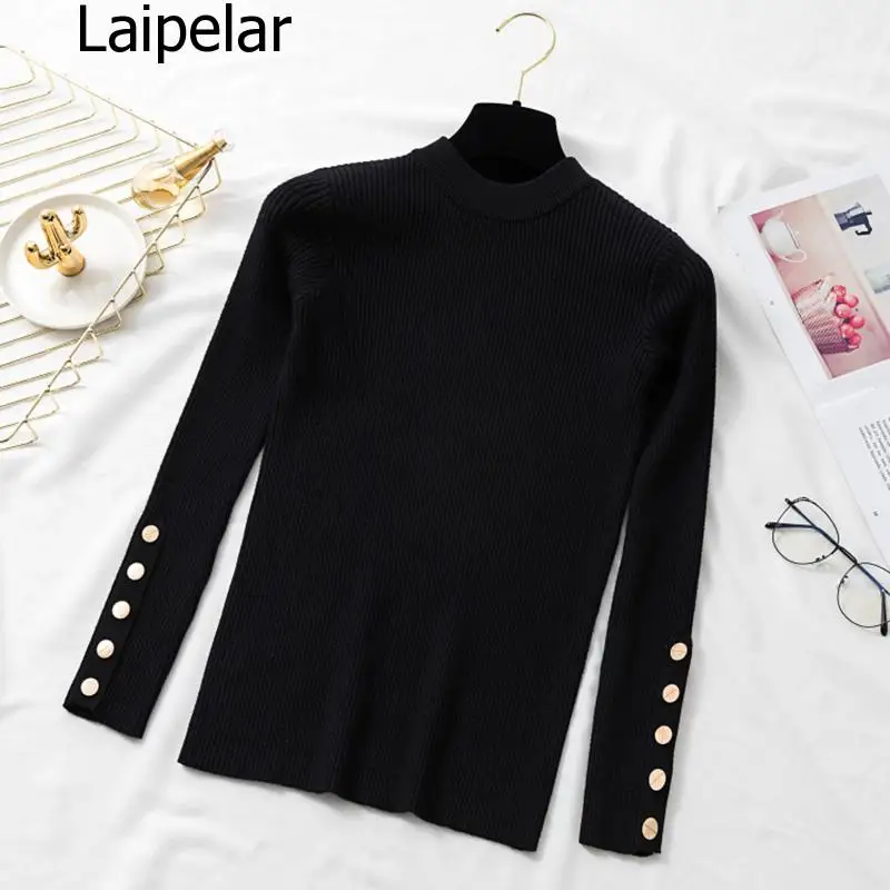

Casual Autumn Winter Women Thick Sweater Pullovers Long Sleeve Button O-neck Chic Sweater Female Slim Knit Top Soft Jumper Tops