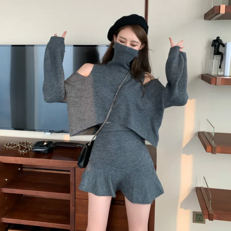 

Sweaters Women Solid Color Turtleneck Long Sleeve Female Pullovers Spring 2021 New Sexy Shoulderless Lady Jumper Tops A686