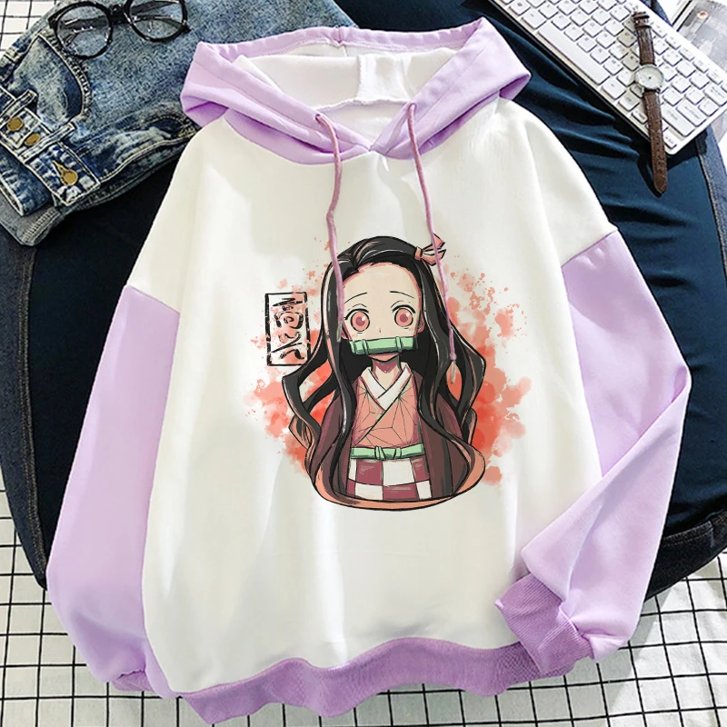 

Kawaii Anime Nezuko Print Oversized Hoodies Female Demon Slayer Long Sleeve Women's Sweatshirt Y2K Aesthetic Grunge Streetwear