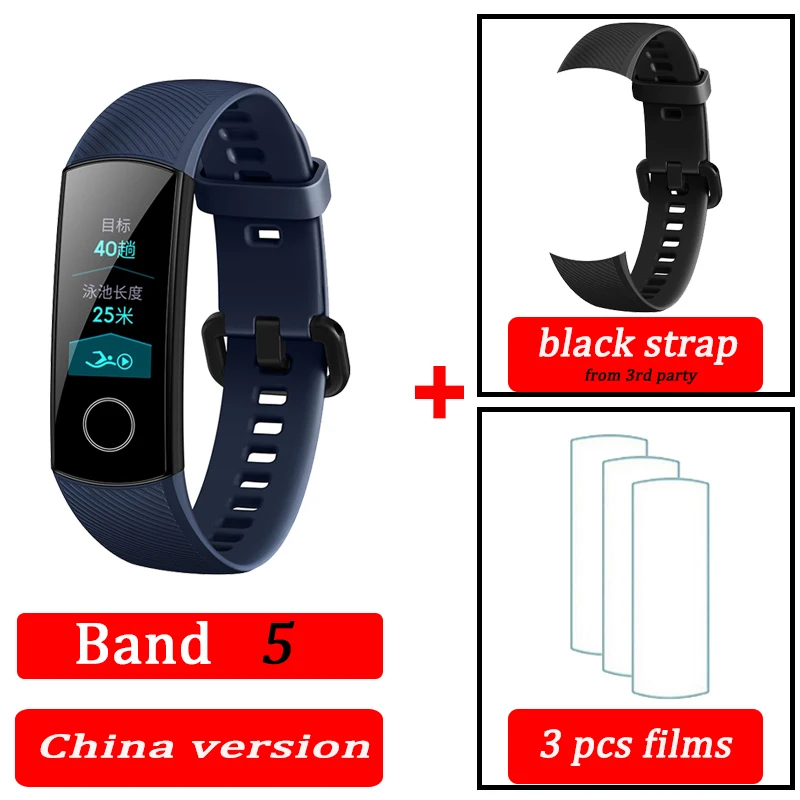 blue CN band5 black Honor Band 4 band 5 умный Браслет 50 м водонепроницаемый цветной сенсорный экран пульсометр сна оснастка умный Браслет - Цвет: blue CN band5 black