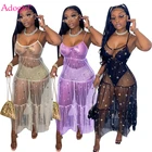 Платье женское Сетчатое на бретелях-спагетти, с блестками, пикантная длинная туника без рукавов, для ночного клуба, вечеринки, Прямая поставка