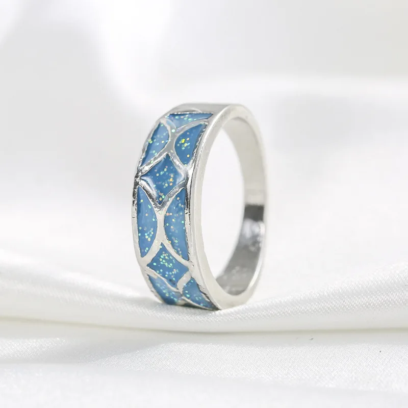 

Temperament New Floral Blue Opal Rings for Women Fashion Simple Color Bling Jewelry Wedding Party Ring accessories