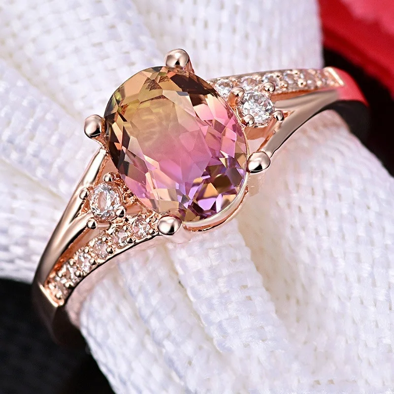 

Fashion Women's Ring Elegant Rose Gold Crystal Rhinestones Ring For Women Accessories Bridal Wedding Engagement Jewlery Gift
