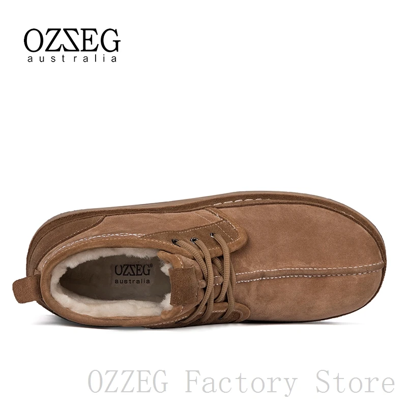OZZEG/Роскошная брендовая мужская повседневная обувь зимние ботинки австралийские ботильоны из натуральной кожи Зимняя обувь на овечьем меху обувь на шнуровке, OZ052