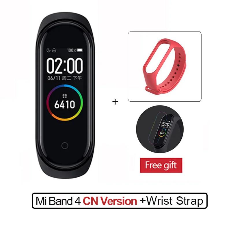 CN Add Red Strap Новейший Xiaomi mi-браслет 4, фитнес-браслет с цветным экраном, Bluetooth 5,0, смарт-браслеты 4, сменный mi Band 3 - Цвет: CN Add Red Strap