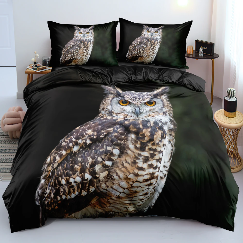 

3D Duvet Quilt Covers Black Comforter Shells Pillowcases Set Twin King Queen Double Single Size Owl Custom Design Bedding Sets