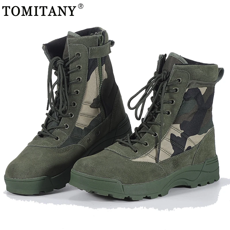 Men's Military Boot Combat Mens Camo Ankle Boots Tactical Big Size 36-47 Army Boot Male Shoes Work Safety Shoes Motocycle Boots
