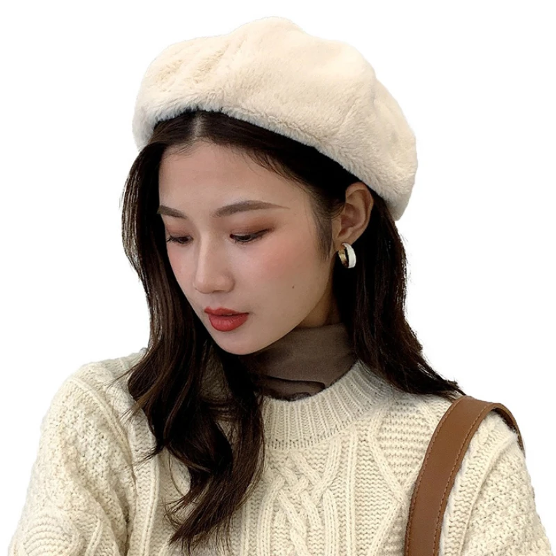 

New Fashion Female Hat Autumn And Winter Warm Anise Cap High Quality Imitation Rex Rabbit Fur Hat Thickening Berets