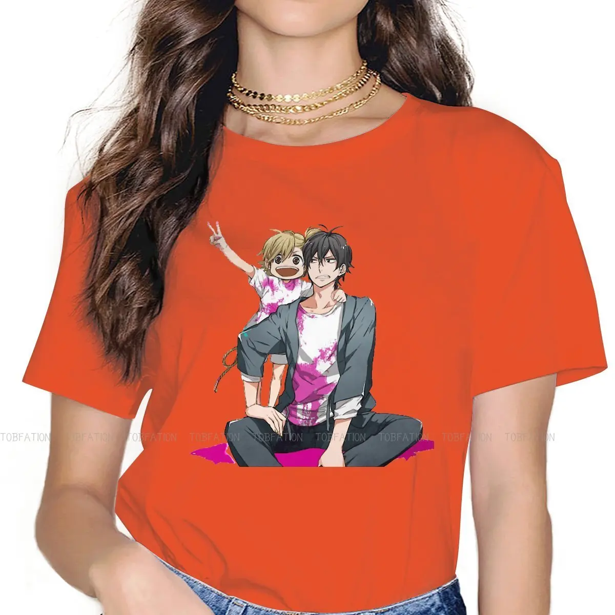 

Seishu and Naru O Neck TShirt Barakamon Anime Fabric T Shirt Woman 4XL New Design Fluffy Hot Sale