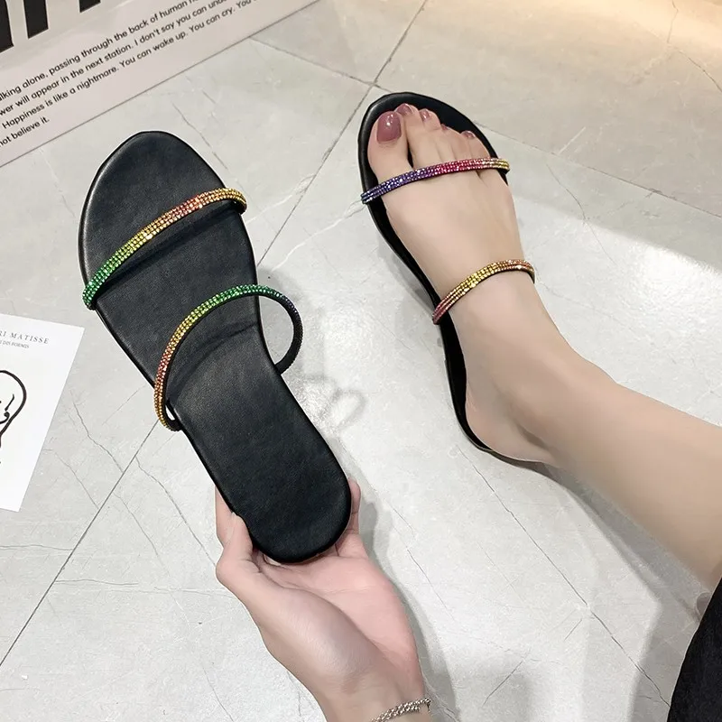 

Llogai Summer New Fashion Women Shoes Rhinestone Sandals Peep Toe Ladies Shoes Tenis Feminino Women's Slippers Summer Footwear