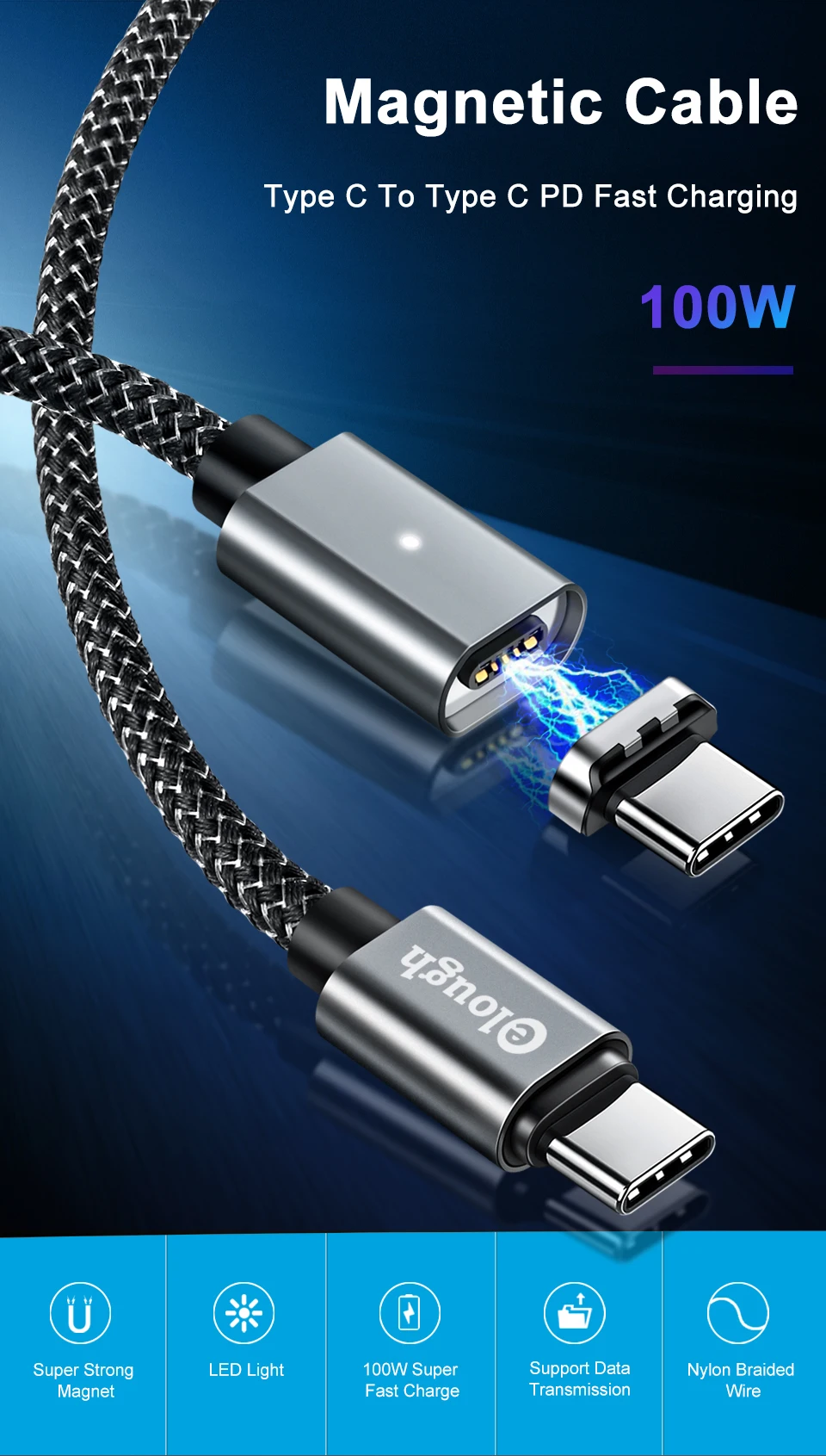 Elough 20 в 5A usb type C Магнитный кабель для нового Macbook huawei Matebook Xiaomi ноутбук мобильный телефон Быстрая зарядка PD магнит зарядное устройство