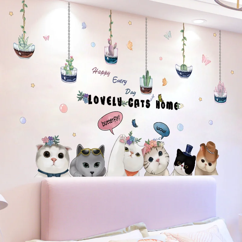 

[shijuekongjian] Potted Plants Wall Stickers DIY Cats Animals Wall Decals for Kids Room Baby Bedroom Nursery House Decoration