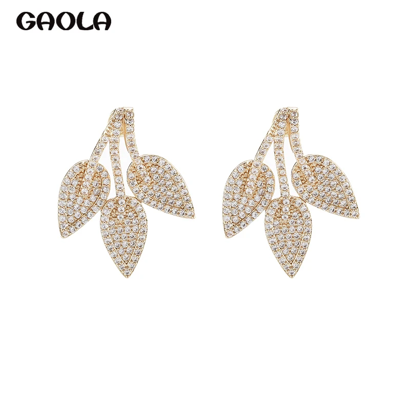 

GAOLA Plant Leaf Earrings Inlaid Zircon Exquisite Style Luxury Fine Wild Shiny Jewelry Elegant Personalized Jewelry GLE9571