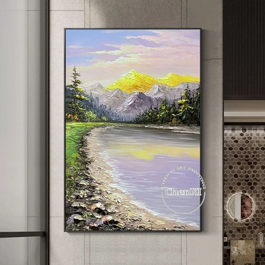 

Living Room Decorative Canvas Hand Painted Outdoor Mountain Landscape Oil Painting Wall Picture Art For Modern House Wall
