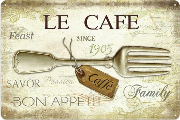 Ле Кафе совместно с Сайн 1905 года: Наслаждайтесь Бон Аппетитом в кругу семьи - металлический знак стиле ретро 8x12 дюймов для декора стен | Plaques  Signs -1005002080691663
