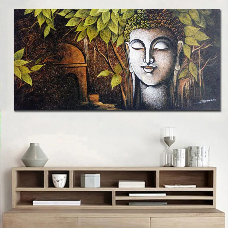 

Buddha Statue Green Leaf Canvas Art Painting Prints and Modern Wall Pictures Art Posters for Living Room Home Decor Cuadros