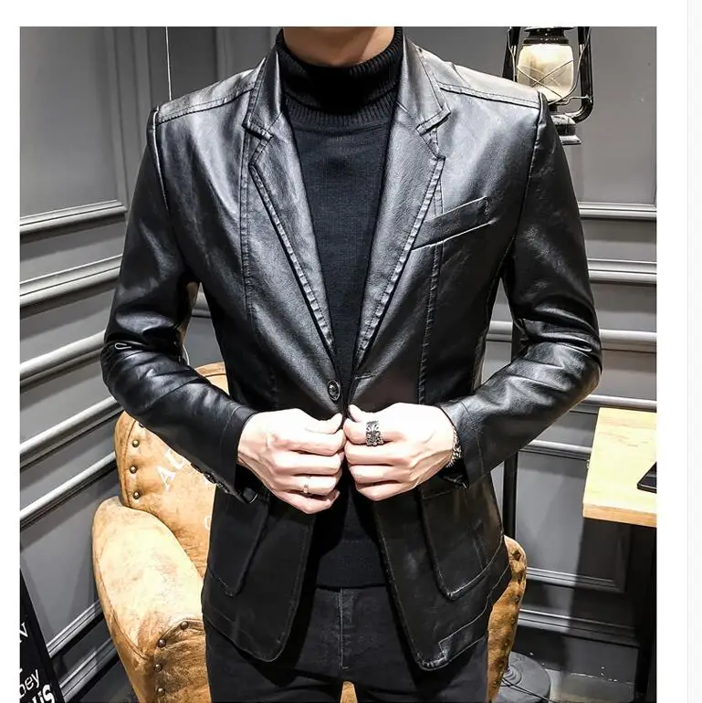 Новая Европейская и американская мода Простая мужская кожаная куртка одежда