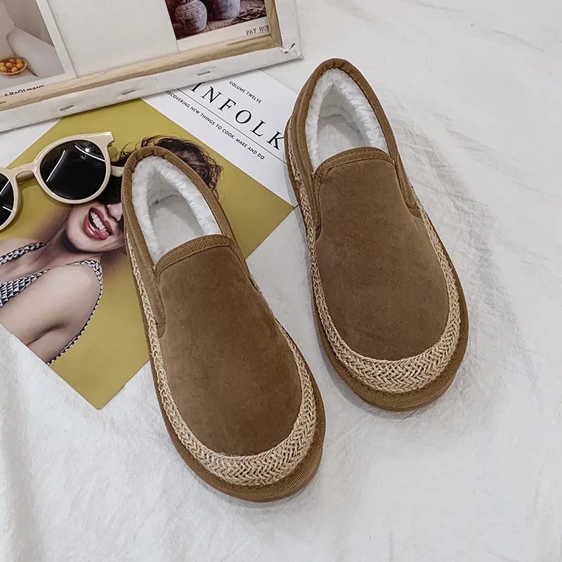 

Women's Faux Fur Short Plush Winter Warm Shoes Female Flat Basic Retro Casual Shoe Light Soft Vulcanized New Zapatos Mujer 2021