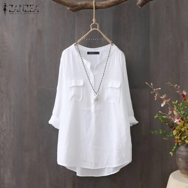 

Elegant Button Down Shirts Women's Spring Shirt ZANZEA 2022 Casual V Neck Work Blusas Female Long Sleeve Tops Tunic