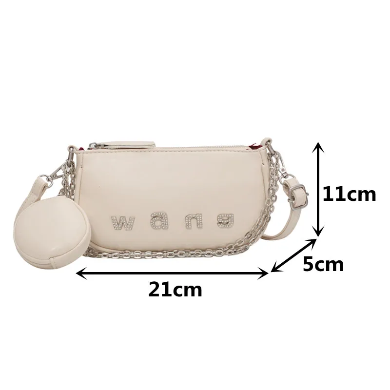 

French Chain Women Armpit Bag Pu Leather Messenger Handbag Rhinestone Lady Shoulder Underarm Bags 2 Pcs/Set Female Crossbody Bag