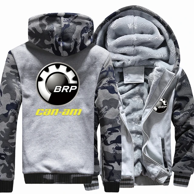 

Winter New Men's Camouflage Fashion BRP Can-am Hooded Zipper Jacket long Sleeves With Fleece Warm Sports Outdoor Coat