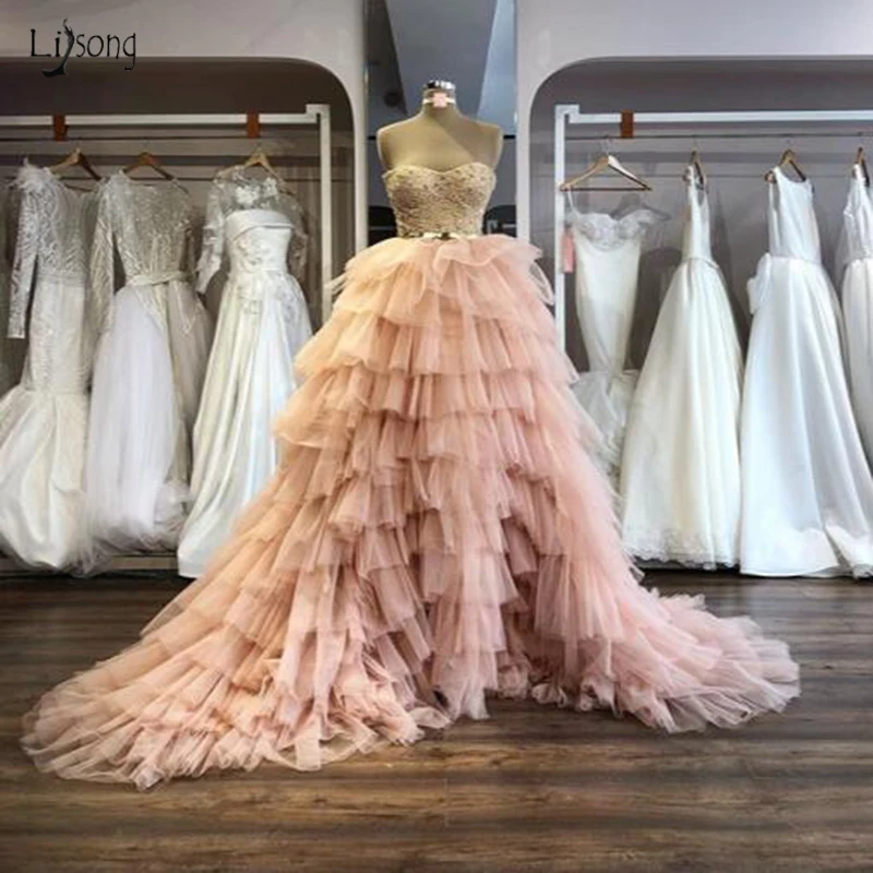 

Gorgeous Applique Lace Tiered Tulle Evening Formal Dresses Puffy Ruffles Long Tutu Prom Gown Real Image Sweetheart Party Dresses