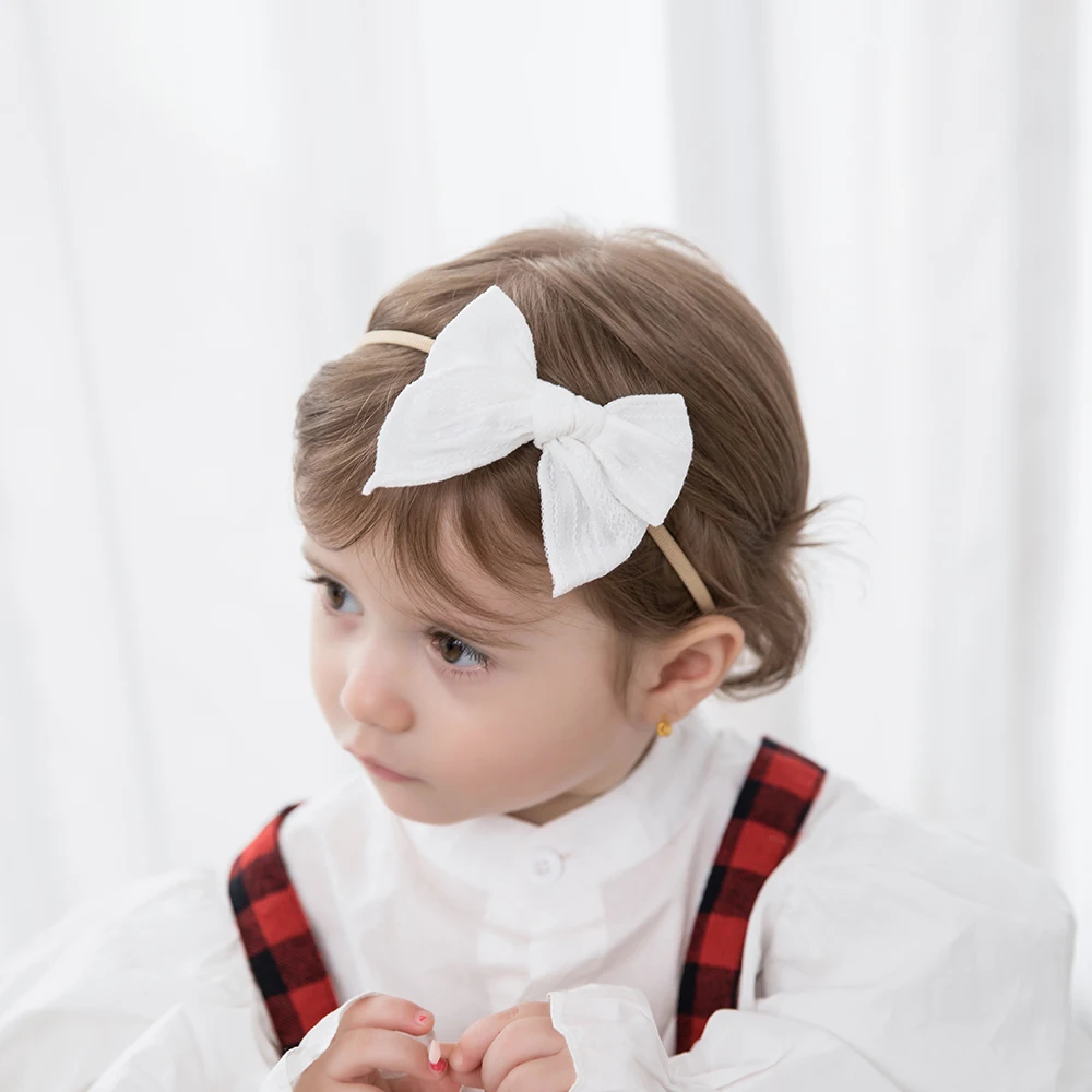 Милая Детская повязка на голову, эластичные хлопковые банты для волос, детские повязки на голову для девочек, однотонная повязка для волос д...