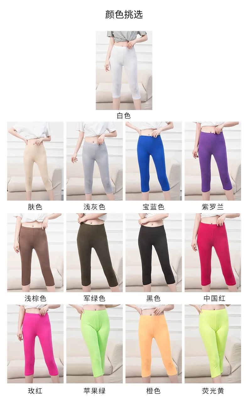 

WILK summer thin, solid color 7 minutes of pants show thin render soft stretch yoga pants black white wear female leisure sports