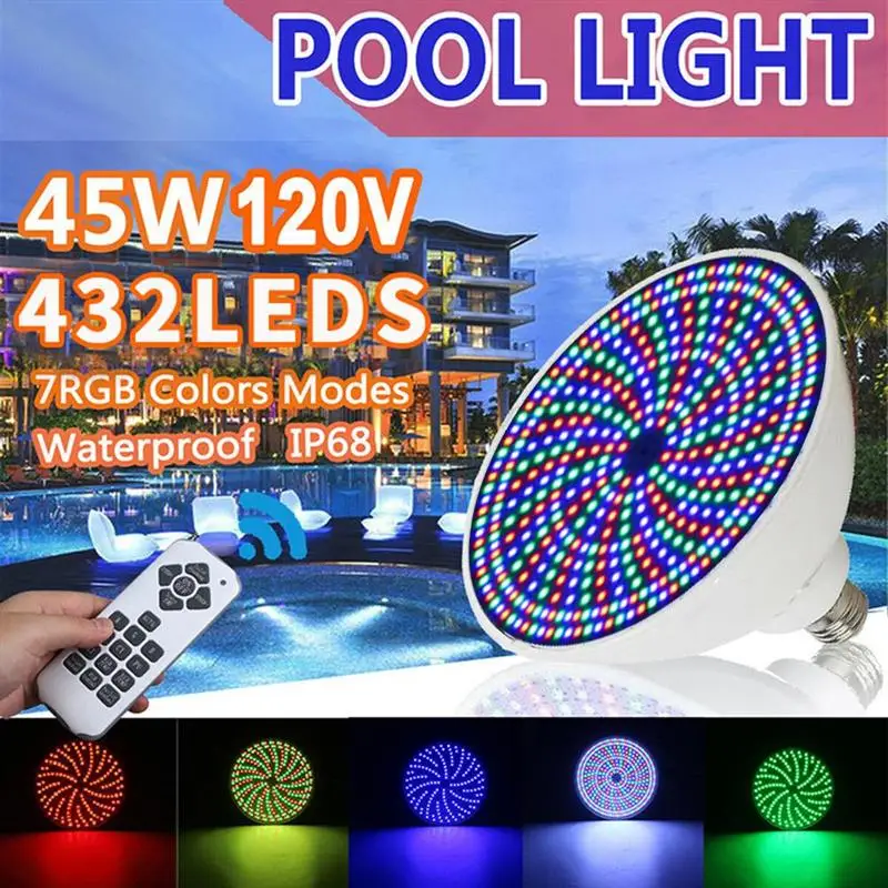 

45/40W Swimming Pool Led Rgb Light 120V Waterproof Color Splash Underwater Submersible Lamp E26/E27 LED Bulb Replacement Bulb