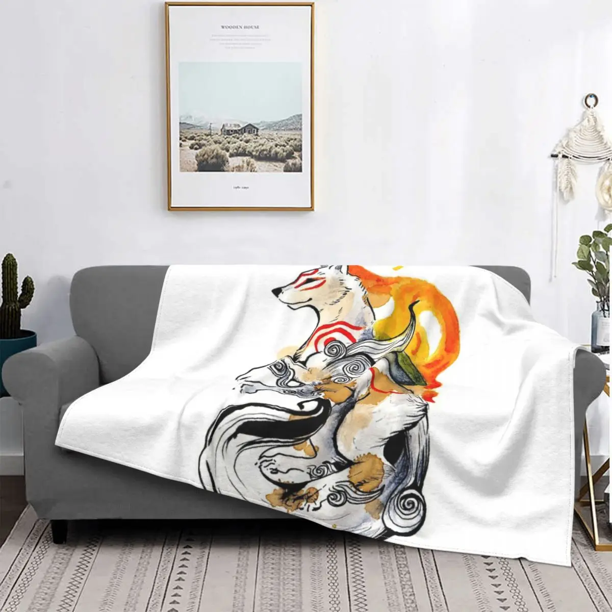 

Manta de lana a cuadros Okami Amaterasu, para cama colcha, manta a cuadros de Anime