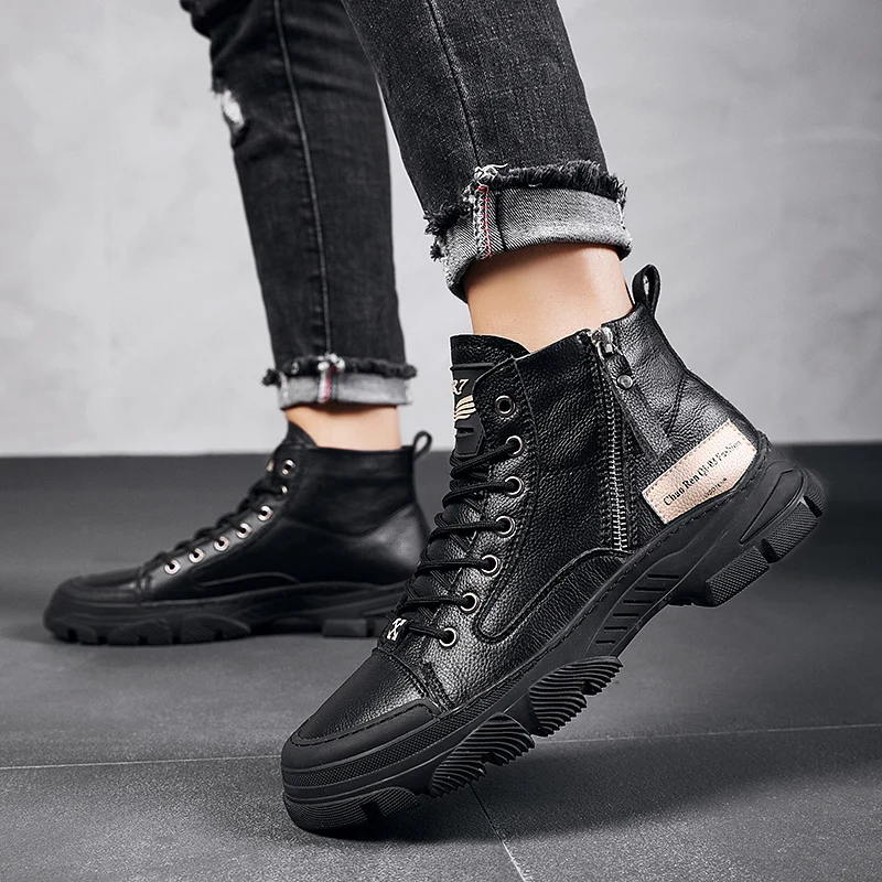 

Best Selling Men Tactical Military Boots Leather Men Casual Sneakers Black Mens Fashion Zip Boots Comfortable Cowboy Boots Man