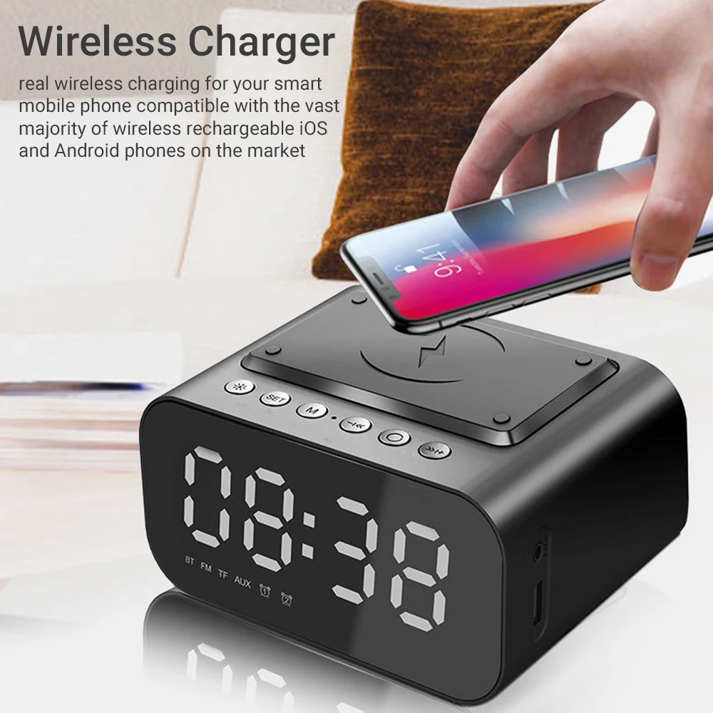 

KKmoon BT Speaker LED Digital Clock Sound Box Wireless Charger Desk Clock FM Radio Wireless Charging Device Alarm Clock